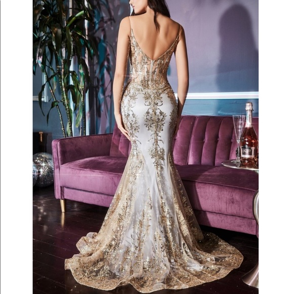 Floral Glitter Print Corset Gown NWT - Picture 3 of 8